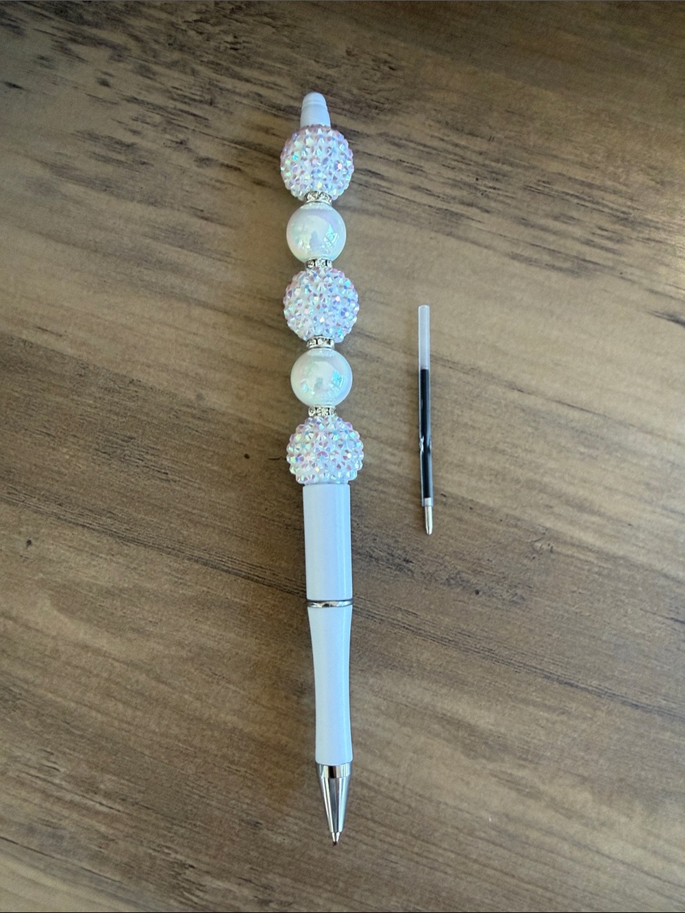 White Iridescent Bead Ballpoint Pen